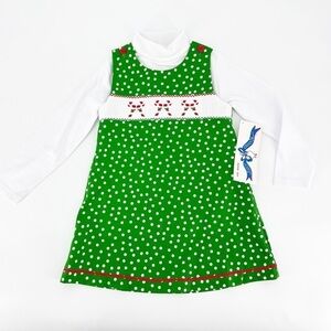 NWT Silly Goose Hand Smocked Jumper Dress Candy Cane